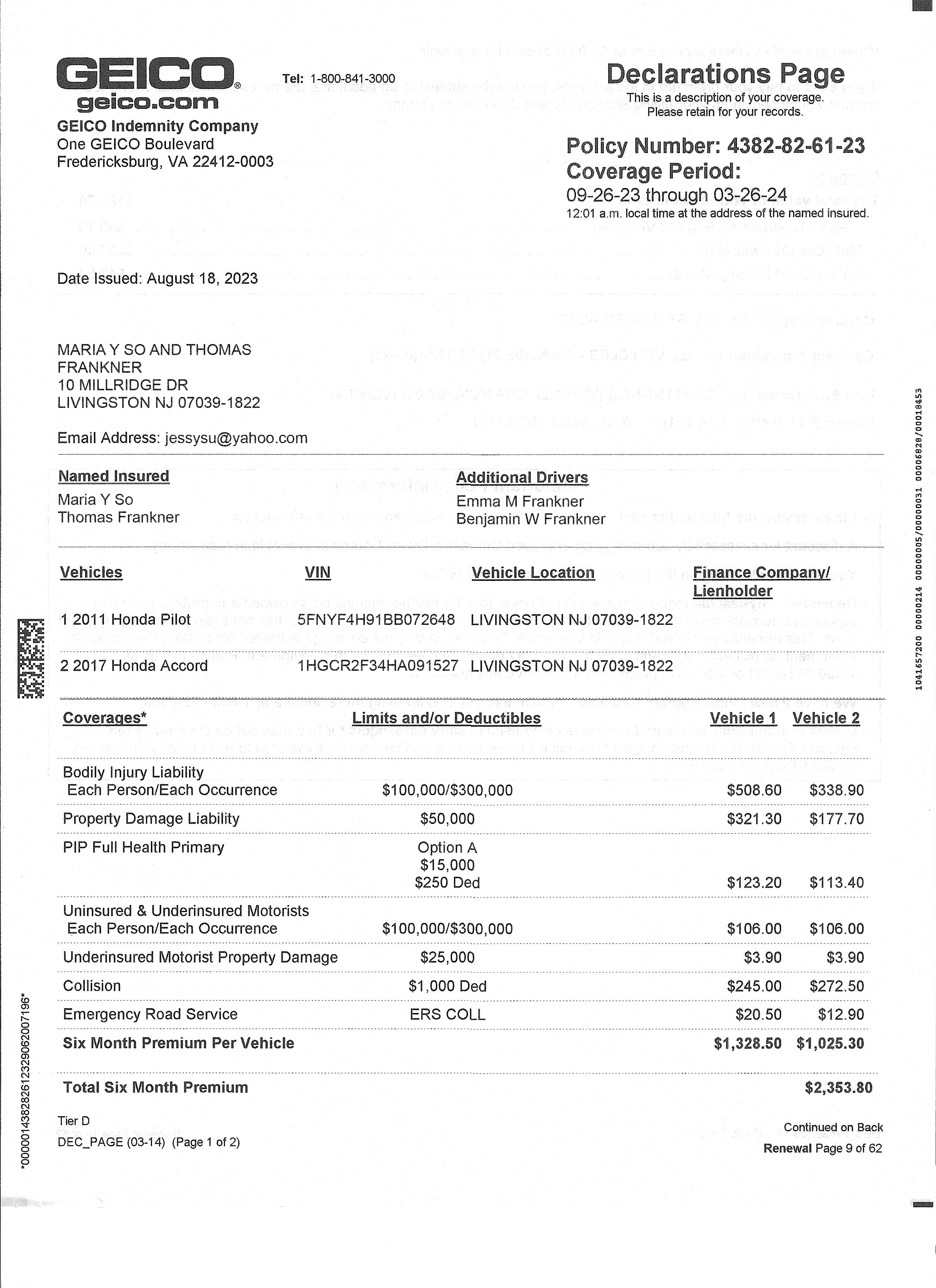 Original insurance document scan